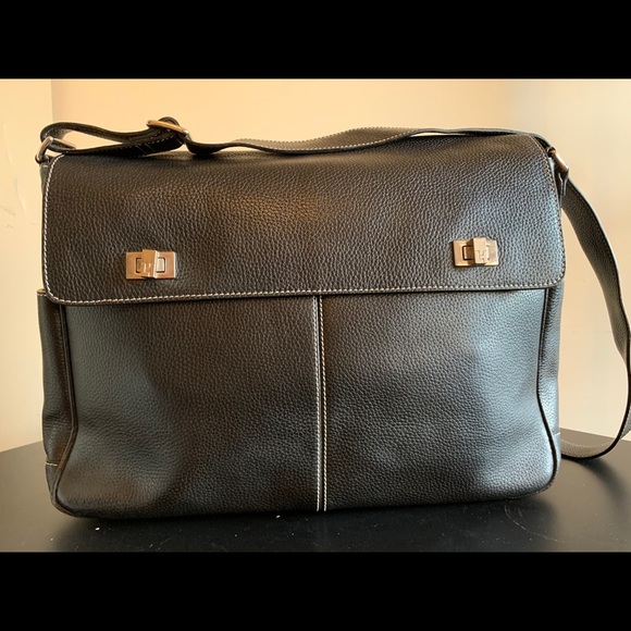 Lambertson Truex Black Leather Messenger Bag